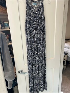 Old Navy Navy and White Printed Maxi Dress with Paisley Motif